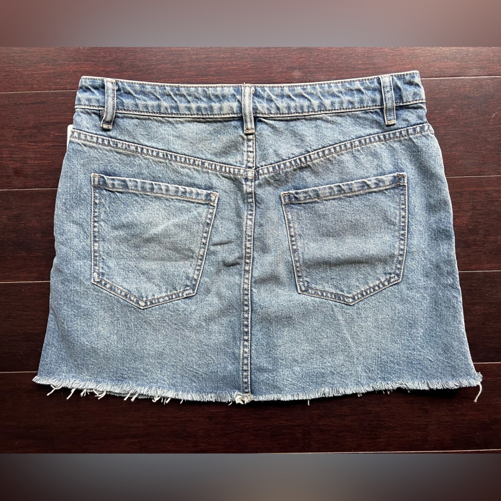 Free People We The Free Zip It Up Denim Mini Skirt A-Line Frayed Hem 31 NWT - Picture 5 of 12